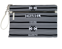 Chanel Venise Biarritz Wristlet,Fabric,Black/White,27237856(2019), DB, 3*